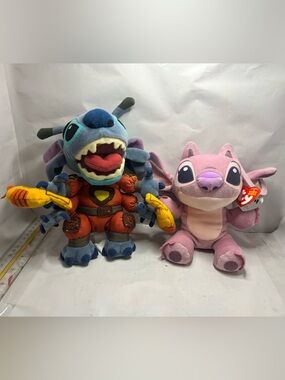 8” Disney store aliens Stitch and Ty Angel Plush Pair lot